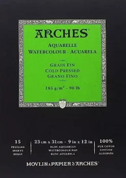 Bloc acuarela Arches encolado a 1 lado grano fino 185 g/m² 23x31cm