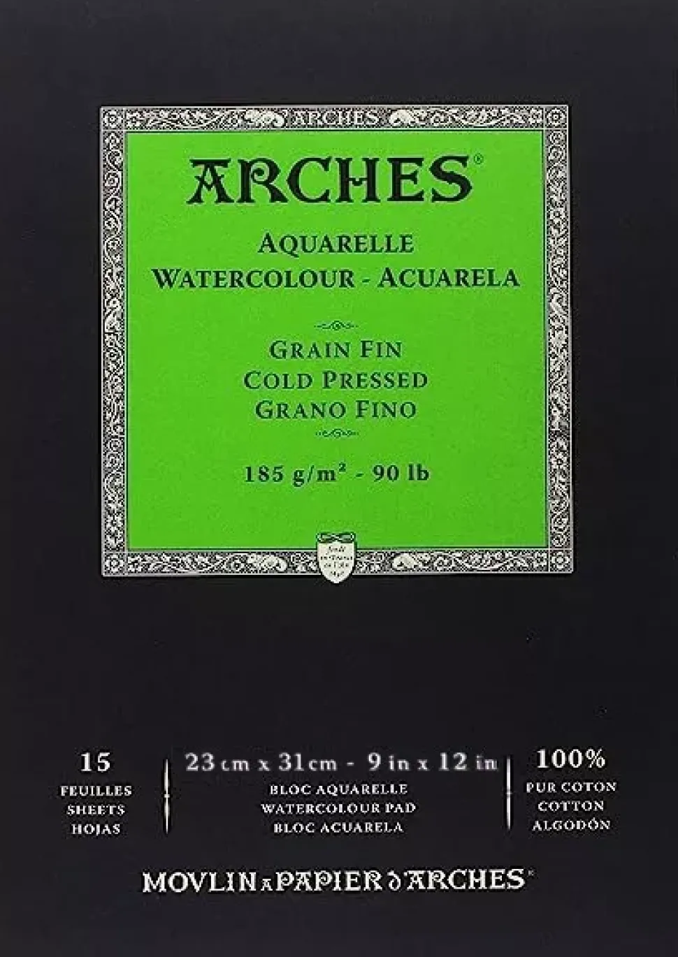 Bloc acuarela Arches encolado a 1 lado grano fino 185 g/m² 23x31cm