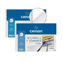 Bloc Acuarela Témpera Basik Espiral Liso Grano Fino Canson 370g/m²