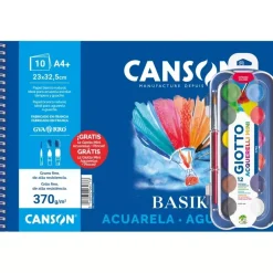 Bloc Acuarela Témpera Basik Espiral Liso Grano Fino Canson 370g/m²