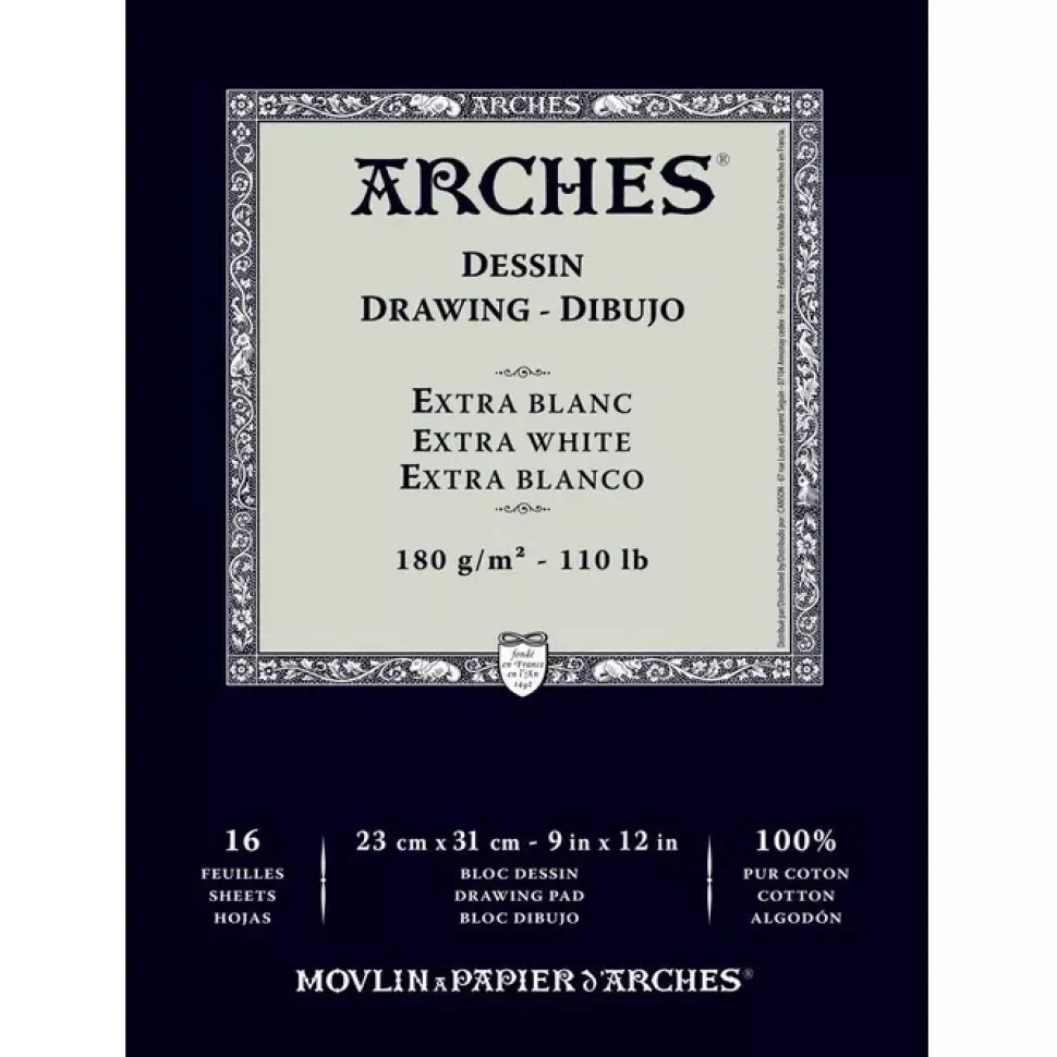 Bloc de Dibujo Espiral Extra Blanco 180g/m² Arches 23x31cm