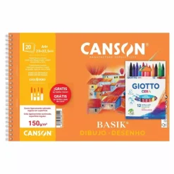 Bloc Dibujo Basik Espiral Liso Canson A4+ 150g/m² + 12 Ceras Giotto