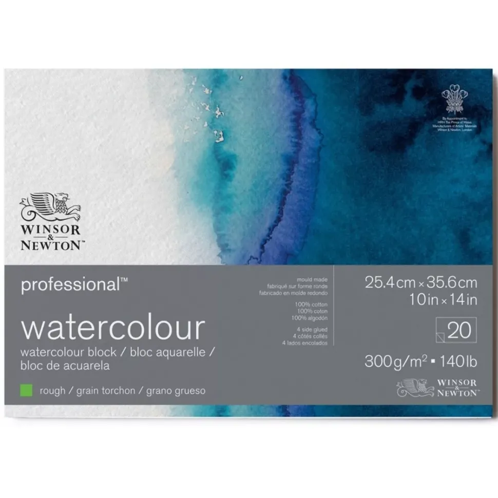 Bloc encolado acuarela grano grueso Winsor & Newton 25,4x35,6cm 300gr