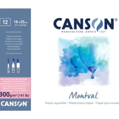 Bloc Montval Acuarela 12 hojas encolado 18x25 300g/m² Grano satinado Canson