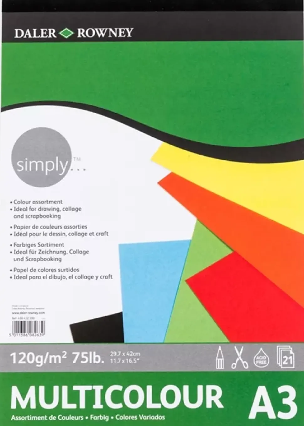 Bloc papel de colores 21H Daler-Rowney A3 120g/m²