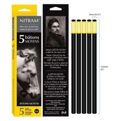 Caja 5 carboncillos redondos suaves Nitram 8mm