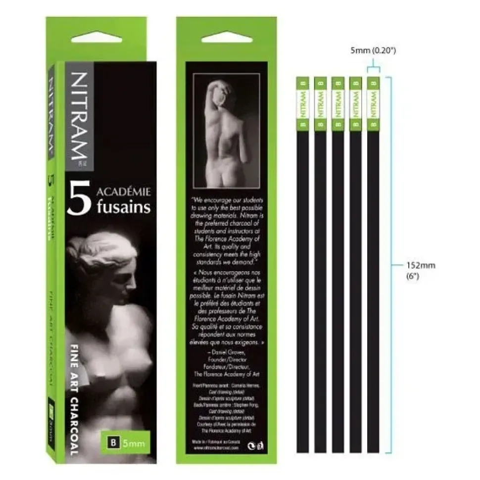 Caja 5 carboncillos suaves B Nitram 5mm