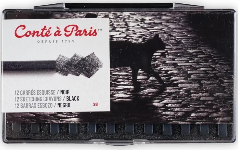 Caja 12 Carrés Negro 2B Conté à Paris