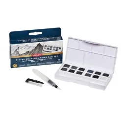 Caja 12 godets con pincel depósito Tinted Charcoal Derwent