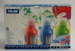Caja 6 Temperas liquidas Milan 125ml + pincel + pocillos