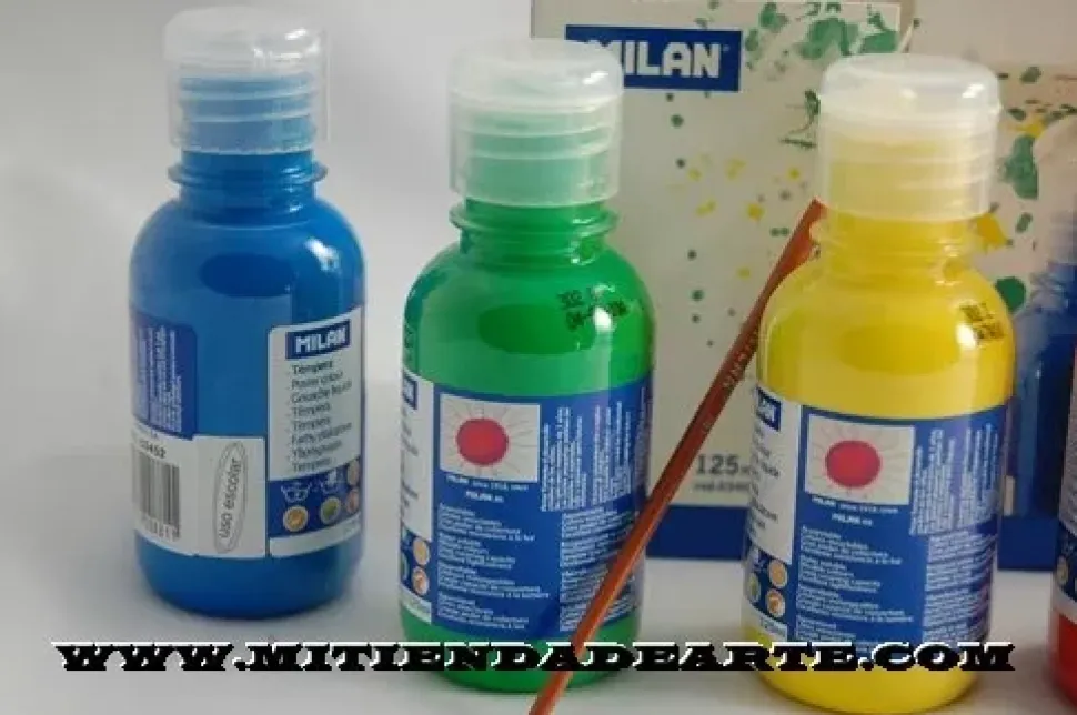 Caja 6 Temperas liquidas Milan 125ml + pincel + pocillos