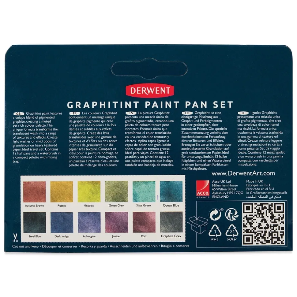 Caja de 12 Acuarelas surtidas y pincel Graphitint Derwent