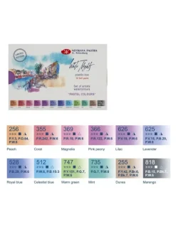 Caja de acuarelas 12 godets colores pastel White Nights