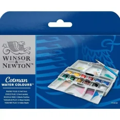Caja de acuarelas 12 medias pastillas 3 paletas Cotman Winsor and Newton