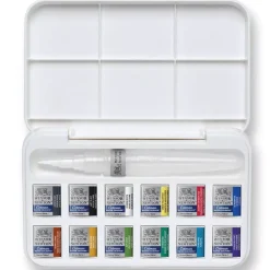 Caja de acuarelas 12 medias pastillas + 1 pincel con depósito Cotman