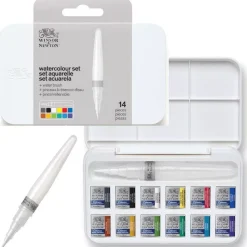 Caja de acuarelas 12 medias pastillas + 1 pincel con depósito Cotman