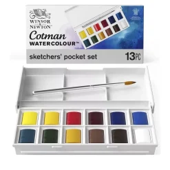 Caja de acuarelas 12 medias pastillas + 1 pincel Cotman
