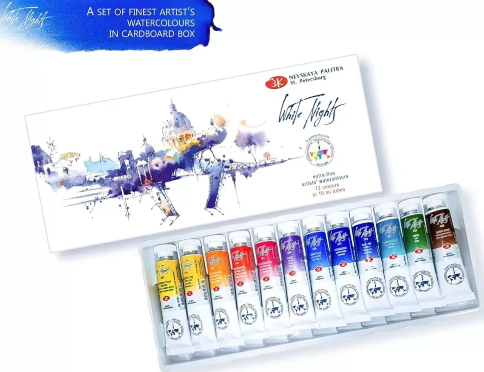 Caja de acuarelas 12 tubos White Nights 10ml