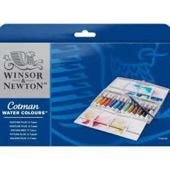 Caja de acuarelas 12 tubos 14 piezas Cotman Winsor and Newton