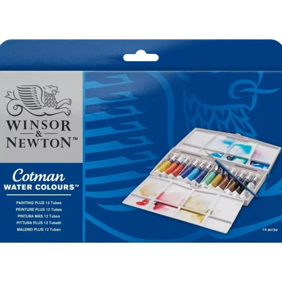 Caja de acuarelas 12 tubos 14 piezas Cotman Winsor and Newton