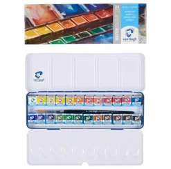 Caja de Acuarelas metal 24 Medias Pastillas y Pincel Van Gogh