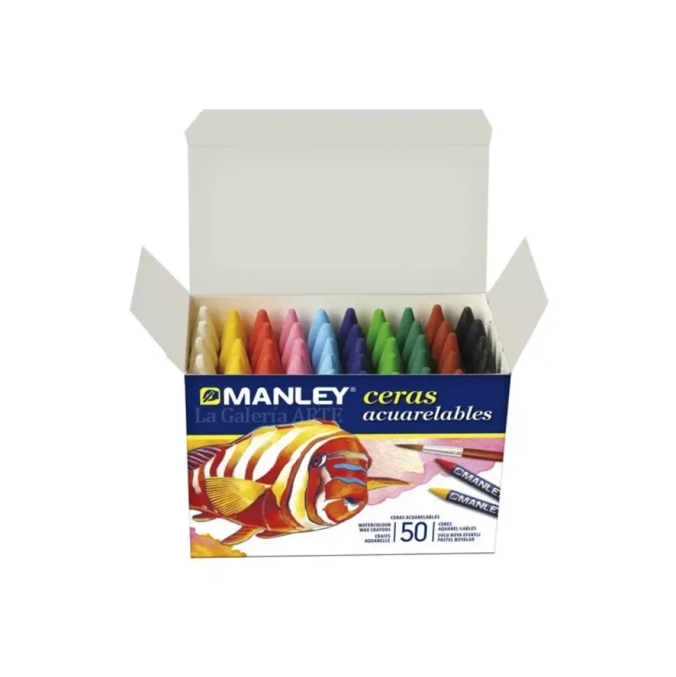Caja De Cartón 50 Ceras Acuarelables Manley