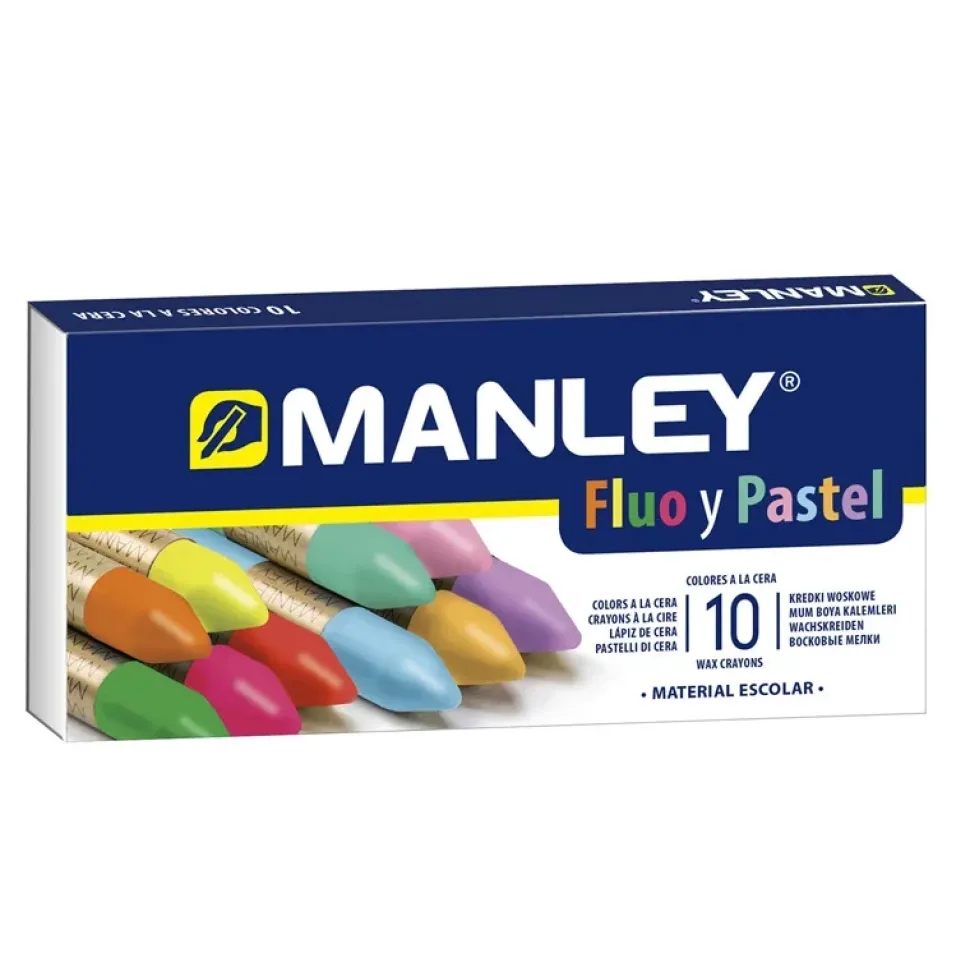 Caja de cartón de 10 ceras Fluo y Pastel Manley