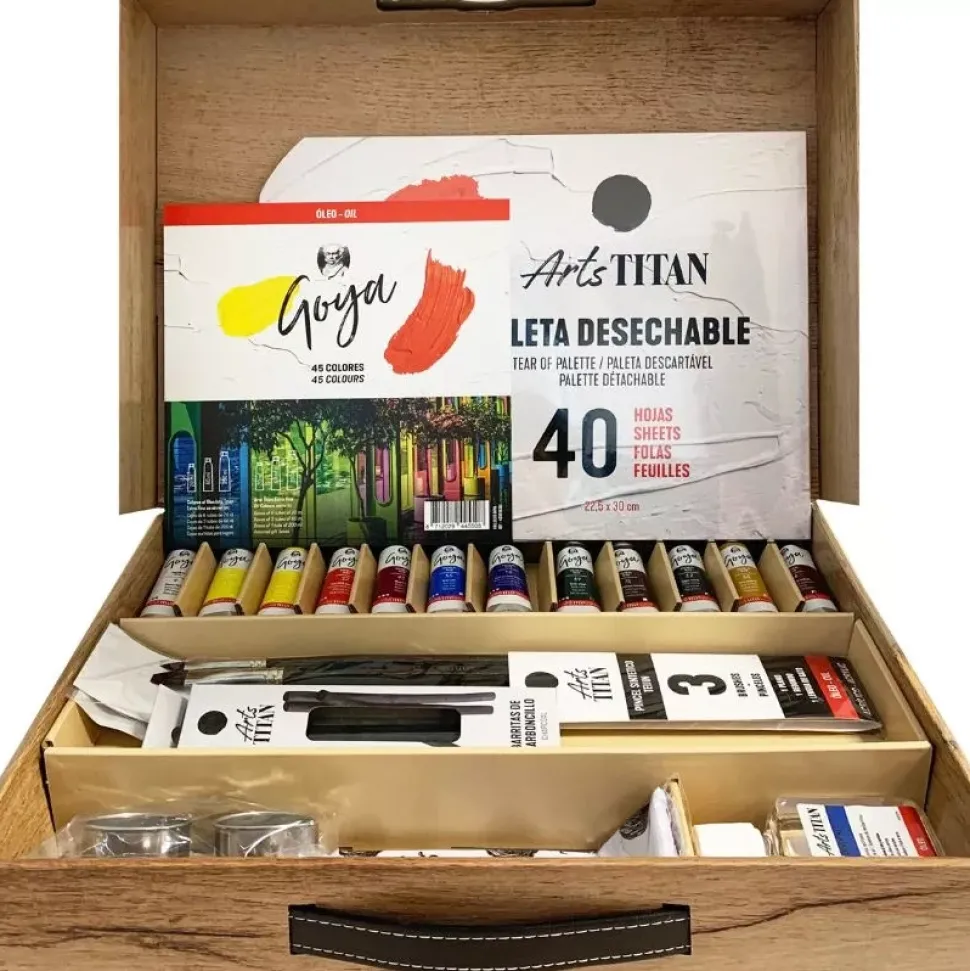 Caja de Cartón Óleo 12 Tubos + Accesorios Goya Titan