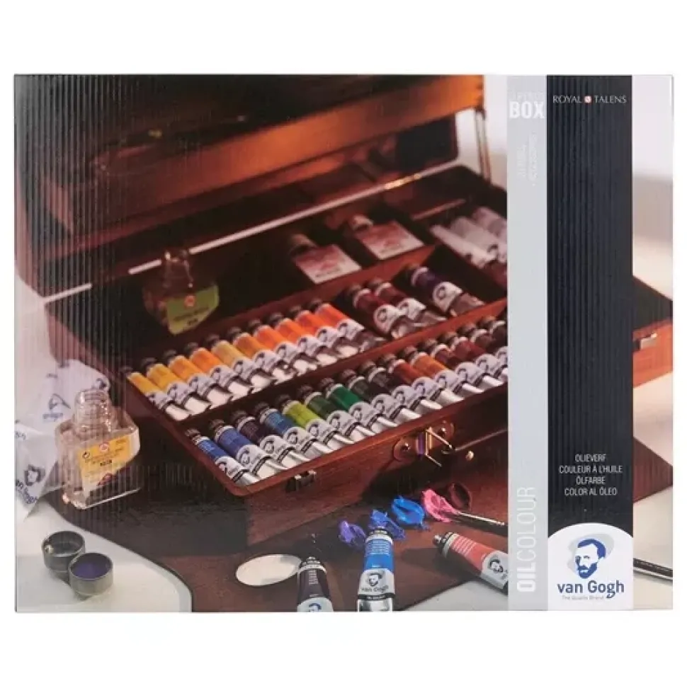 Caja de madera 34 colores al óleo con accesorios Van Gogh.