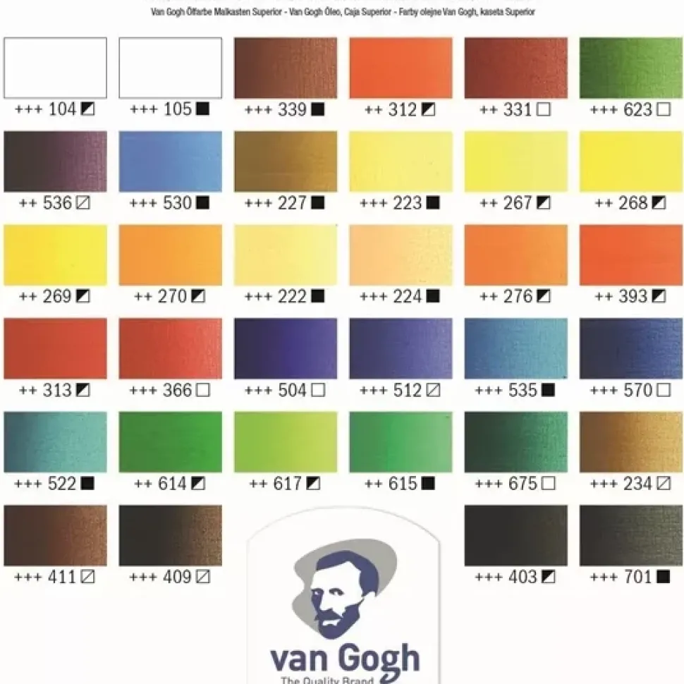 Caja de madera 34 colores al óleo con accesorios Van Gogh.
