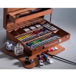 Caja de madera 34 colores al óleo con accesorios Van Gogh.