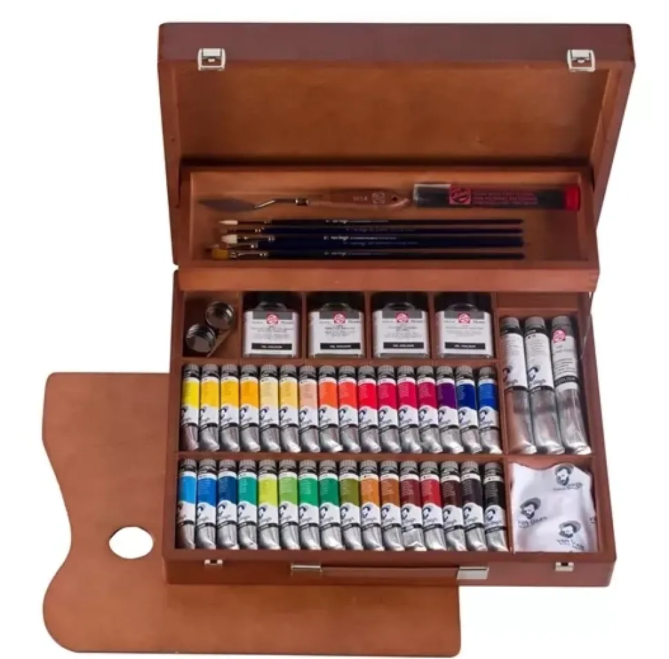 Caja de madera 34 colores al óleo con accesorios Van Gogh.