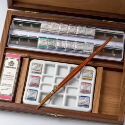 Caja de madera 18 medios godets y accesorios Retro Horadam Schmincke