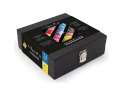 Caja de madera 24 medios godets extrafinas y accesorios Sennelier