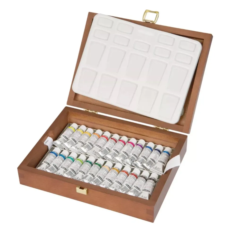 Caja de madera 24 tubos de acuarela Schmincke 5ml