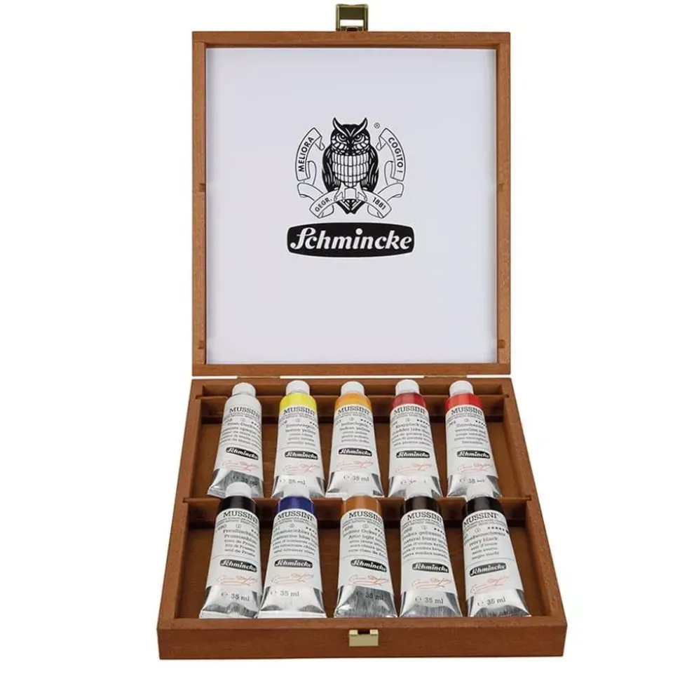 Caja de madera 10 tubos de óleo Mussini Schmincke 35ml