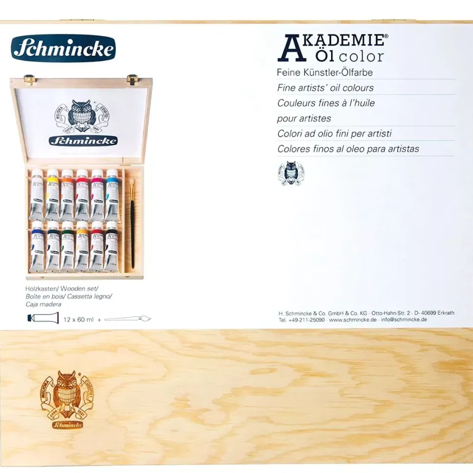 Caja de madera 12 tubos de óleo Akademie Öl Schmincke 60ml