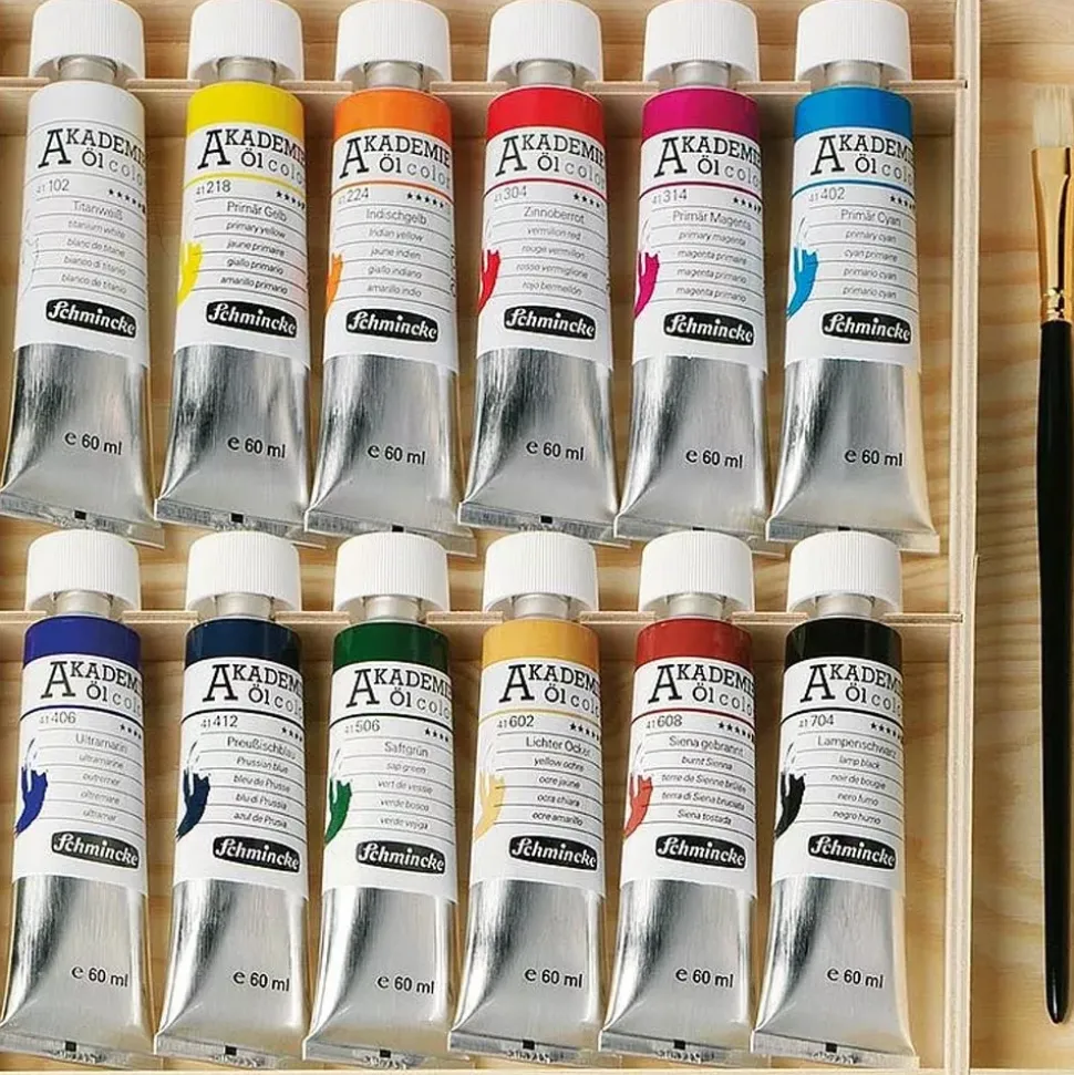 Caja de madera 12 tubos de óleo Akademie Öl Schmincke 60ml