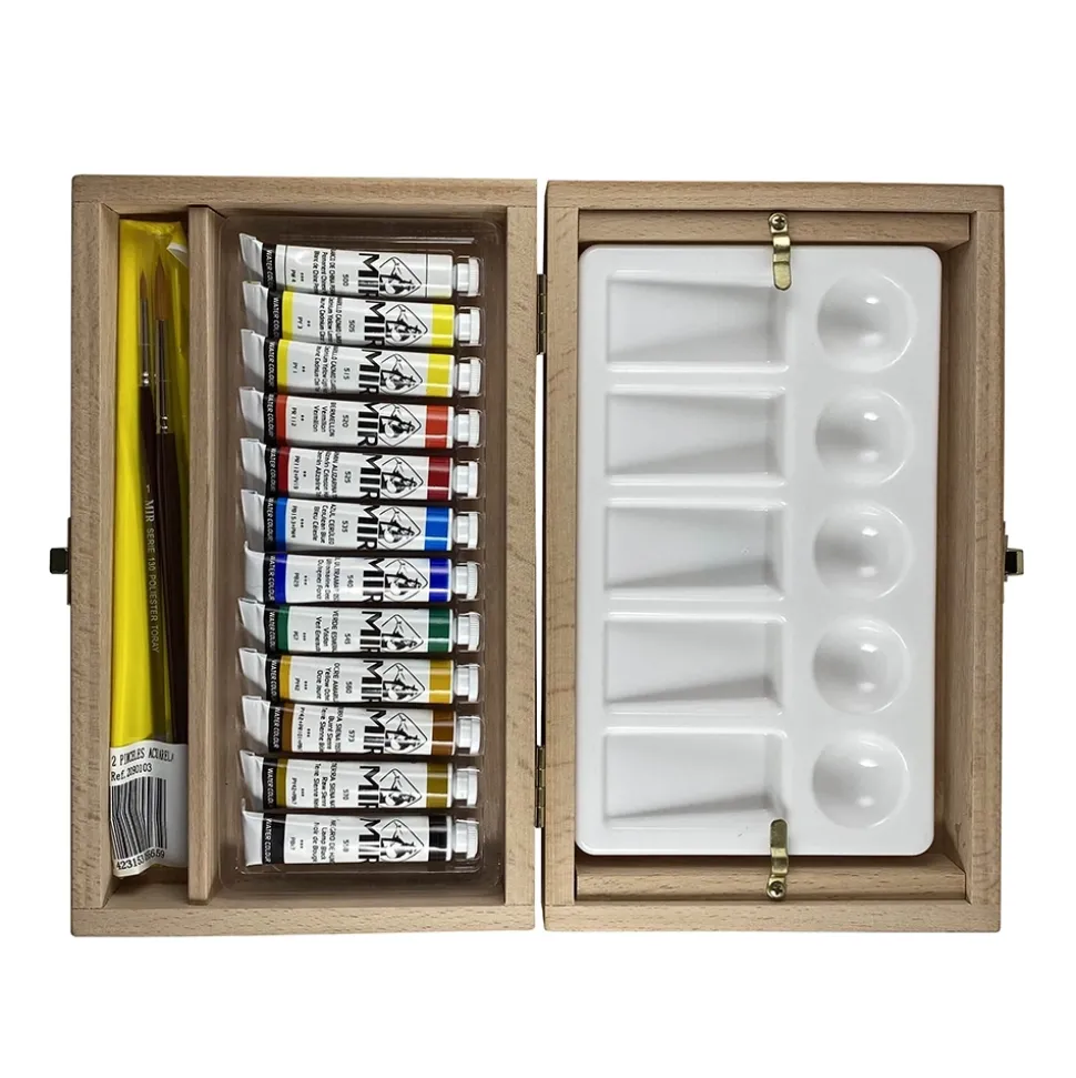 Caja de madera de acuarelas 12 tubos Mir
