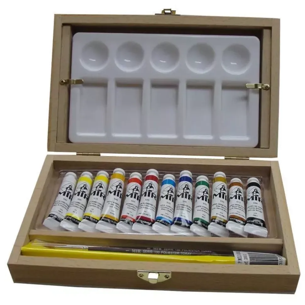 Caja de madera de acuarelas 12 tubos Mir