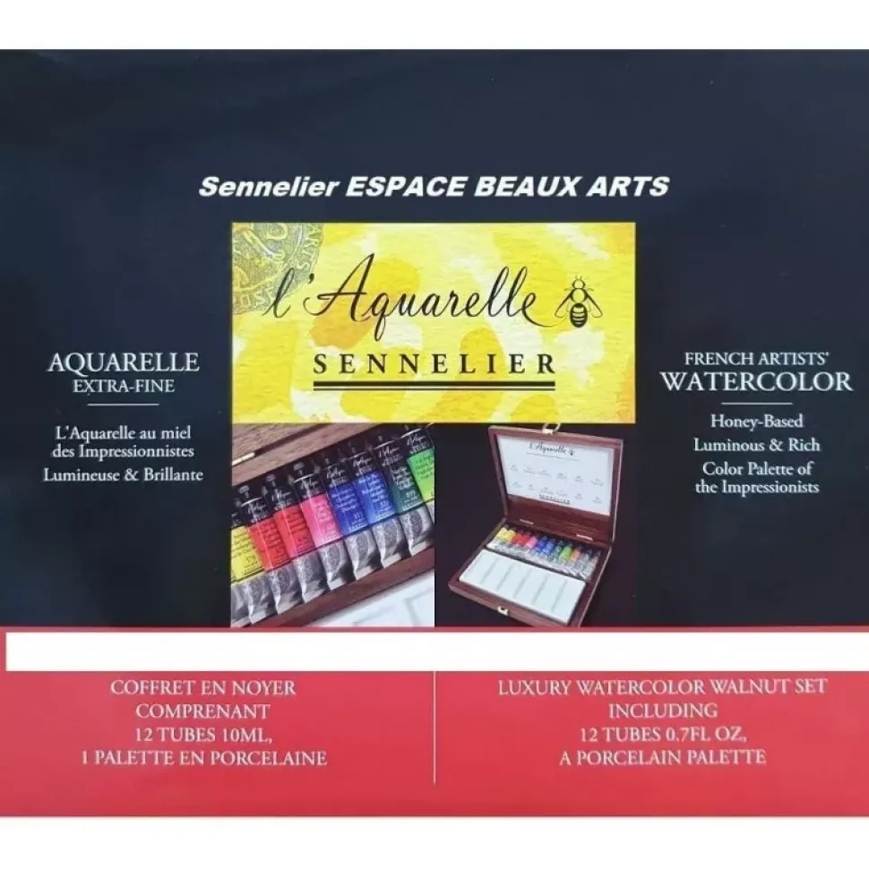 Caja de Madera de Lujo con 12 Tubos Aquarelle Extra Fine Sennelier