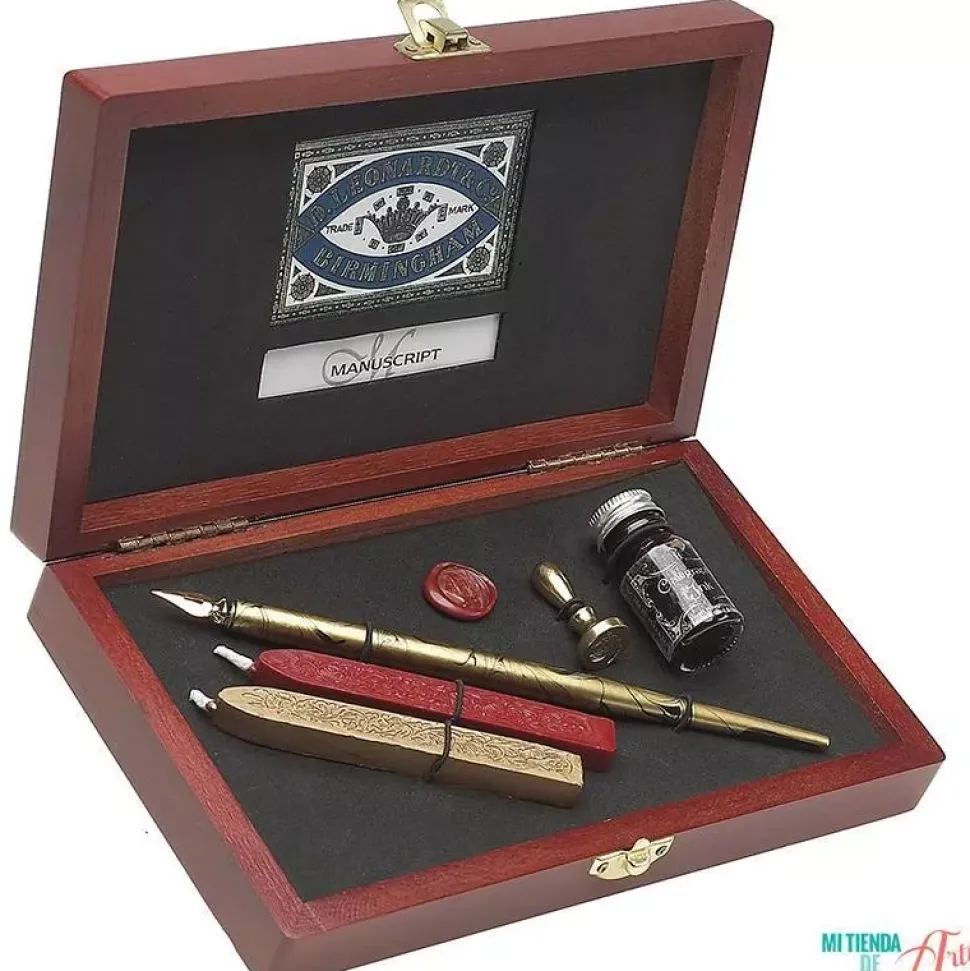 Caja de madera de lujo para caligrafía con sello y lacre