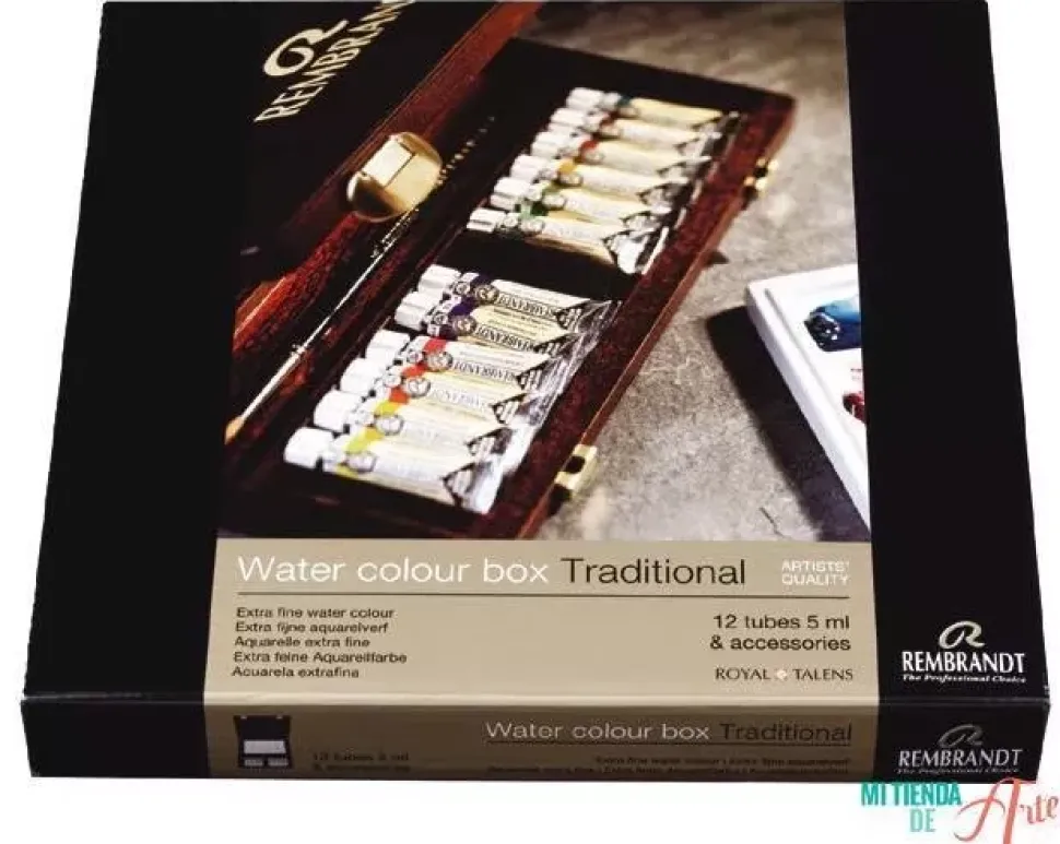 Caja de madera Traditional 12 tubos acuarela Rembrandt