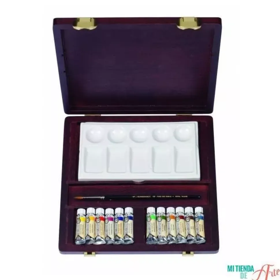 Caja de madera Traditional 12 tubos acuarela Rembrandt