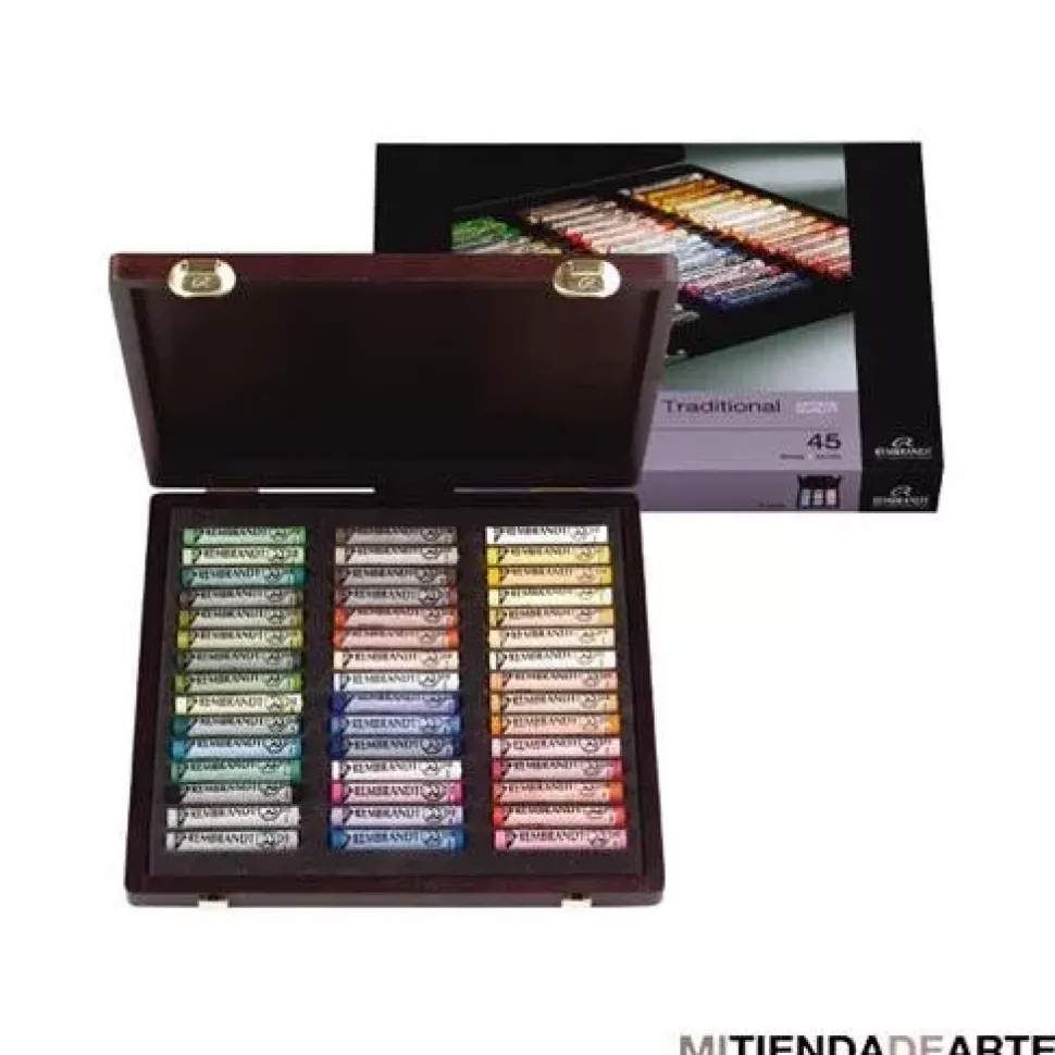 Caja de madera Traditional 45 pasteles suaves extrafinos selección general Rembrandt