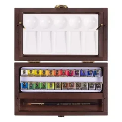 Caja de Madera Traditional 24 Medias Pastillas acuarela Rembrandt