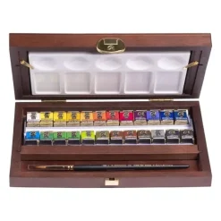 Caja de Madera Traditional 24 Medias Pastillas acuarela Rembrandt