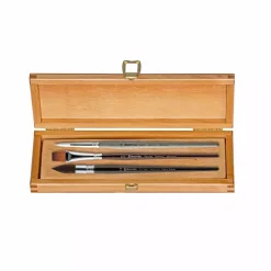 Caja de madera y 3 pinceles sintéticos acuarela 8700 Escoda