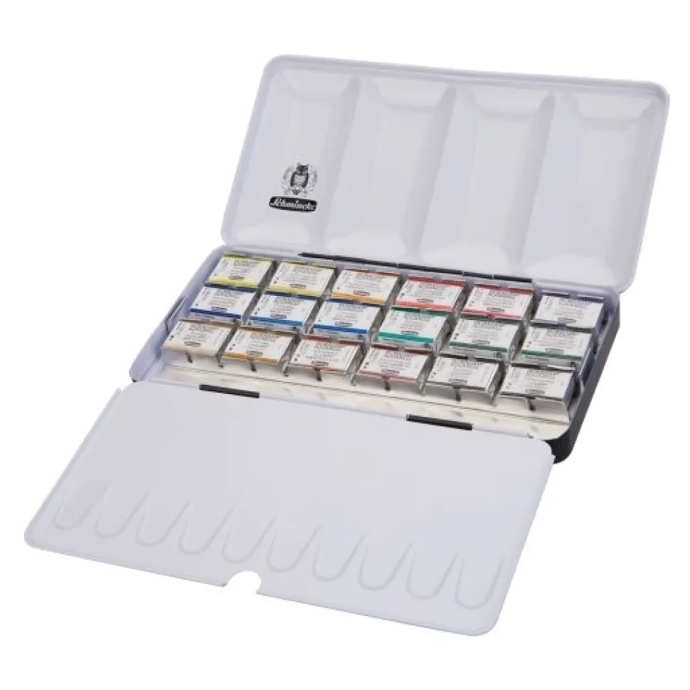 Caja de metal 18 godets de acuarela Horadam Schmincke