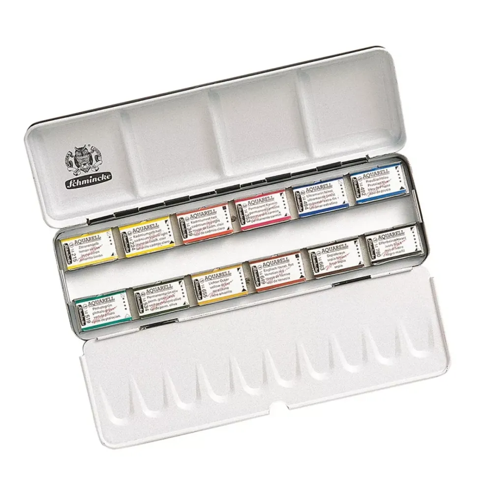 Caja de metal 12 godets de acuarela Horadam Schmincke